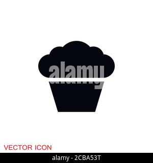 Cupcake icon. Cupcake shop logo template. Pink creamy glossy cake illustration. Stock Vector