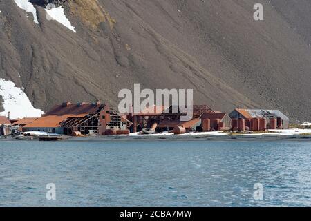 Former Stromness whaling station, Stromness Bay, South Georgia, South Georgia and the Sandwich Islands, Antarctica Stock Photo