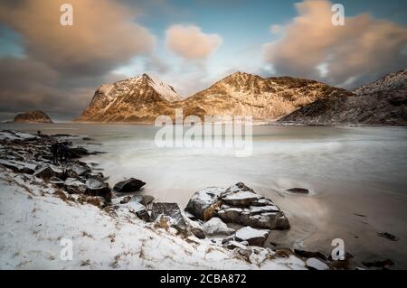 HAUKLAND BEACH LOFOTEN ISLANDS NORWAY Stock Photo