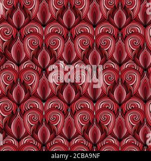 Seamless texture with red doodle hearts with the hair pattern. Vector background for greeting cards, invitations, cards, and your design. Stock Vector