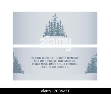 Set of vintage double-sided brochure with sketch fir trees and place for text for your design Stock Vector