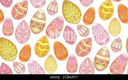 Seamless texture with doodle easter eggs. Vector background for your design Stock Vector