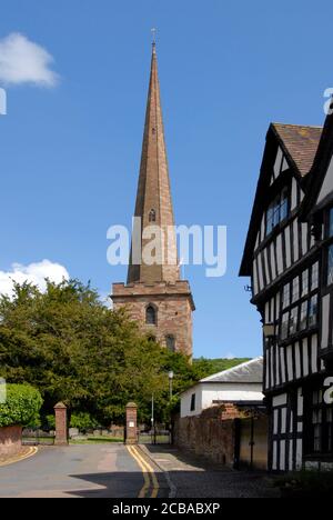 The spire of the Parish Church of St Michael and All Angels, Ledbury, Herefordshire, England Stock Photo