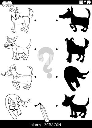 shadow task with funny cartoon dogs coloring book page Stock Vector ...