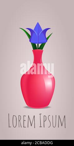 Vector origami paper tulip in a vase for your design and your creativity Stock Vector