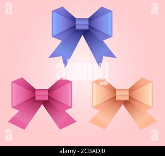 Set of vector illustration of paper origami bows for your design Stock Vector