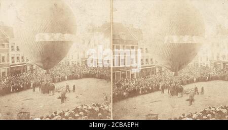 Stereograph View of a Hot Air Balloon, 1850s-60s. Stock Photo