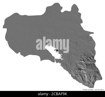 Shape of Cienfuegos, province of Cuba, with its capital isolated on white background. Bilevel elevation map. 3D rendering Stock Photo