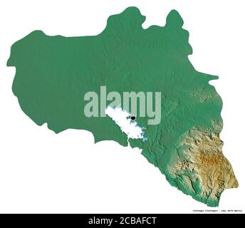 Shape of Cienfuegos, province of Cuba, with its capital isolated on white background. Topographic relief map. 3D rendering Stock Photo