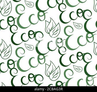 Seamless texture with handwritten lettering Eco and leaves on a white background. Eco life. Design elements for your creativity Stock Vector