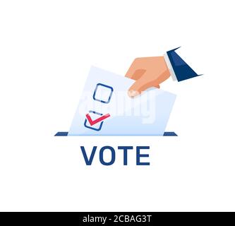 Voting concept, politics and elections illustration. Hand puts voting ballot. Election day. Make a choice Stock Vector