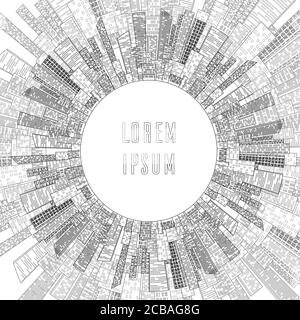 Vector illustration round frame of outline of skyscrapers and place for text. Element for infographics, brochures and your design Stock Vector