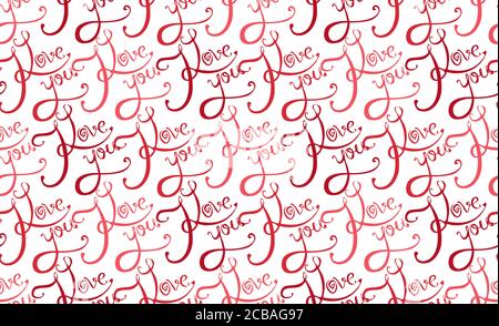 Seamless texture with calligraphic inscription I love you on a white background for your creativity Stock Vector