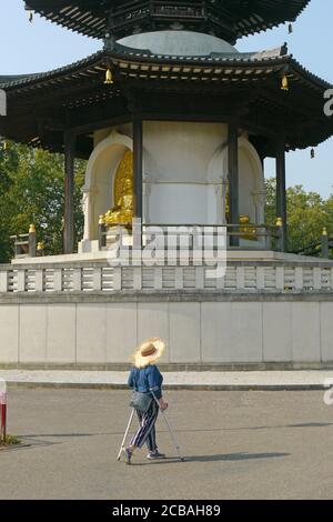 London, UK, 12 August 2020 Peace pagoda in Battersea Park. People out enjoying the heat wave in Battersea Park. Credit: JOHNNY ARMSTEAD/Alamy Live News Stock Photo