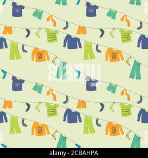 air drying clothes seamless vector pattern Stock Vector