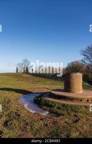 Orientation table with Four stones in the background at the top of Clent Hill, Clent, Worcestershire, UK Stock Photo