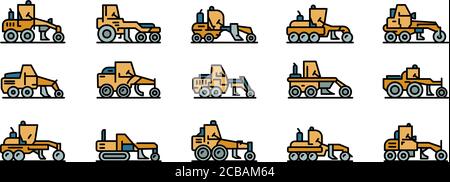 Grader machine icons set vector flat Stock Vector