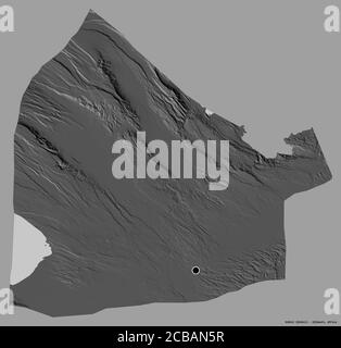 Shape of Dikhil, region of Djibouti, with its capital isolated on a solid color background. Bilevel elevation map. 3D rendering Stock Photo