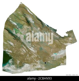 Shape of Dikhil, region of Djibouti, with its capital isolated on white background. Satellite imagery. 3D rendering Stock Photo