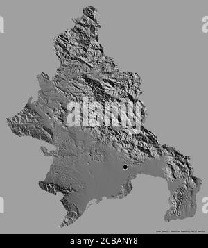 Shape of Azua, province of Dominican Republic, with its capital isolated on a solid color background. Bilevel elevation map. 3D rendering Stock Photo