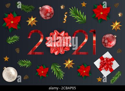 Holiday 2021 New Year and Merry Christmas Background. Vector Illustration Stock Vector