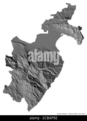 Shape of Barahona, province of Dominican Republic, with its capital isolated on white background. Bilevel elevation map. 3D rendering Stock Photo