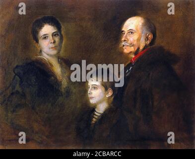 Lenbach Franz Von - General Von Hartmann with Wife and Son - German School - 19th and Early 20th Century Stock Photo