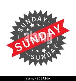 Round sign with a ribbon and the inscription SUNDAY. Label, sign with ribbon and lettering, template isolated on a white background Stock Vector