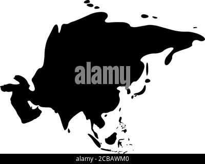 Asia black silhouette. Contour map of continent. Simple flat vector illustration. Stock Vector