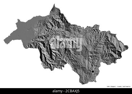 Shape of Cañar, province of Ecuador, with its capital isolated on white background. Bilevel elevation map. 3D rendering Stock Photo