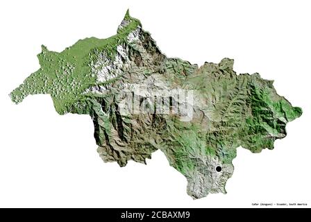 Shape of Cañar, province of Ecuador, with its capital isolated on white background. Satellite imagery. 3D rendering Stock Photo