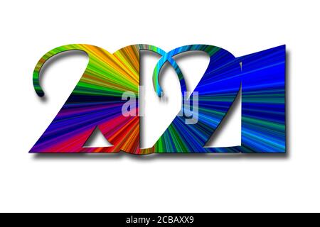 2021 New year greeting card in neon color for banners, flyers, greetings, invitations, business diaries, congratulations and posters. 3D illustration Stock Photo