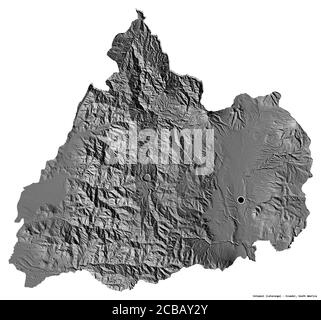 Shape of Cotopaxi, province of Ecuador, with its capital isolated on white background. Bilevel elevation map. 3D rendering Stock Photo