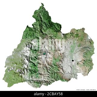 Shape of Cotopaxi, province of Ecuador, with its capital isolated on white background. Satellite imagery. 3D rendering Stock Photo