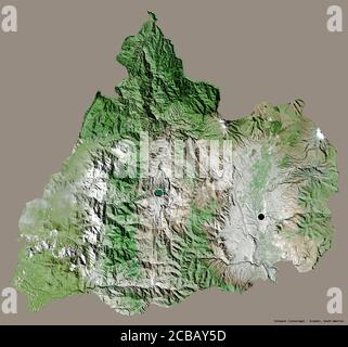 Shape of Cotopaxi, province of Ecuador, with its capital isolated on a solid color background. Satellite imagery. 3D rendering Stock Photo