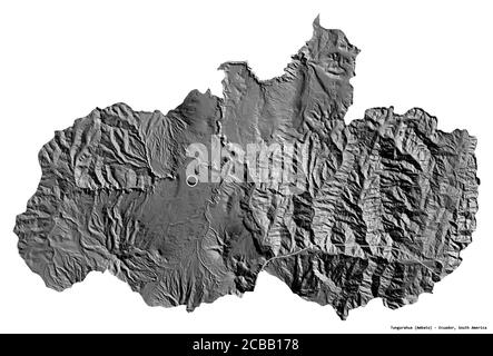 Shape of Tungurahua, province of Ecuador, with its capital isolated on white background. Bilevel elevation map. 3D rendering Stock Photo