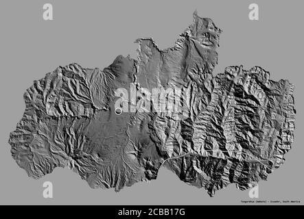 Shape of Tungurahua, province of Ecuador, with its capital isolated on a solid color background. Bilevel elevation map. 3D rendering Stock Photo