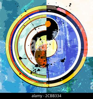 abstract geometric background, with circles, paint strokes and splashes Stock Vector