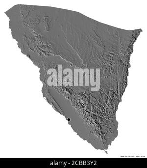 Shape of Janub Sina, governorate of Egypt, with its capital isolated on white background. Bilevel elevation map. 3D rendering Stock Photo