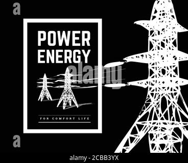 Power lines silhouette vector illustration isolated on white Stock Vector