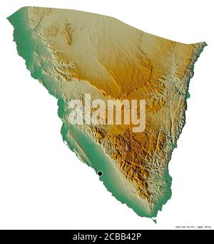 Shape of Janub Sina, governorate of Egypt, with its capital isolated on white background. Topographic relief map. 3D rendering Stock Photo