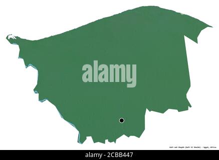 Shape of Kafr ash Shaykh, governorate of Egypt, with its capital isolated on white background. Topographic relief map. 3D rendering Stock Photo