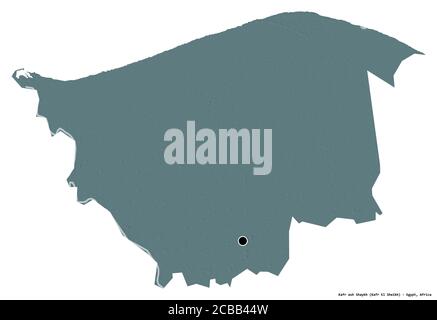 Shape of Kafr ash Shaykh, governorate of Egypt, with its capital isolated on white background. Colored elevation map. 3D rendering Stock Photo