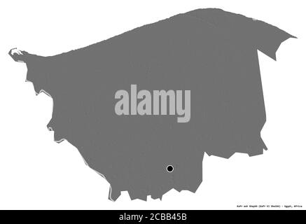 Shape of Kafr ash Shaykh, governorate of Egypt, with its capital isolated on white background. Bilevel elevation map. 3D rendering Stock Photo