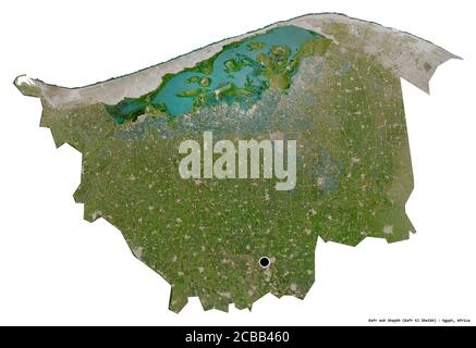 Shape of Kafr ash Shaykh, governorate of Egypt, with its capital isolated on white background. Satellite imagery. 3D rendering Stock Photo