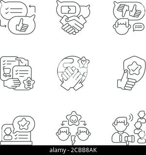 Soft skills linear icons set. Communication competence, self development customizable thin line contour symbols. Professional teamwork abilities. Isol Stock Vector