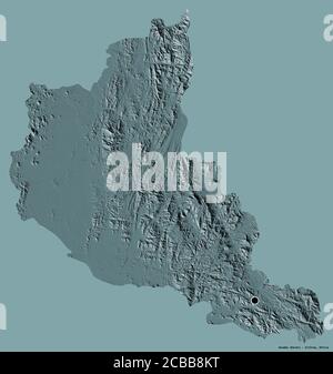 Shape of Anseba, region of Eritrea, with its capital isolated on a solid color background. Colored elevation map. 3D rendering Stock Photo