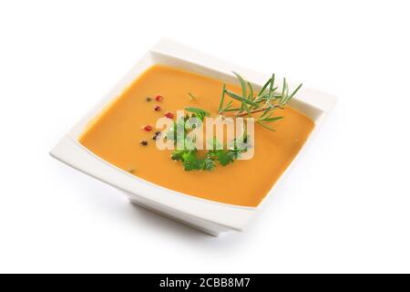 bowl of soup on white background Stock Photo