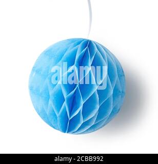 blue tissue pompom decor isolated on white background Stock Photo