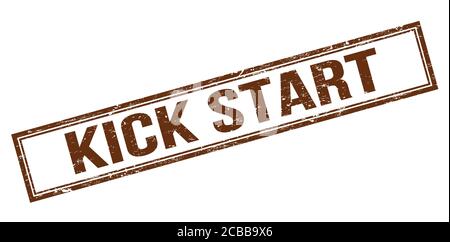 KICK START text written on red grungy zig zag borders round stamp